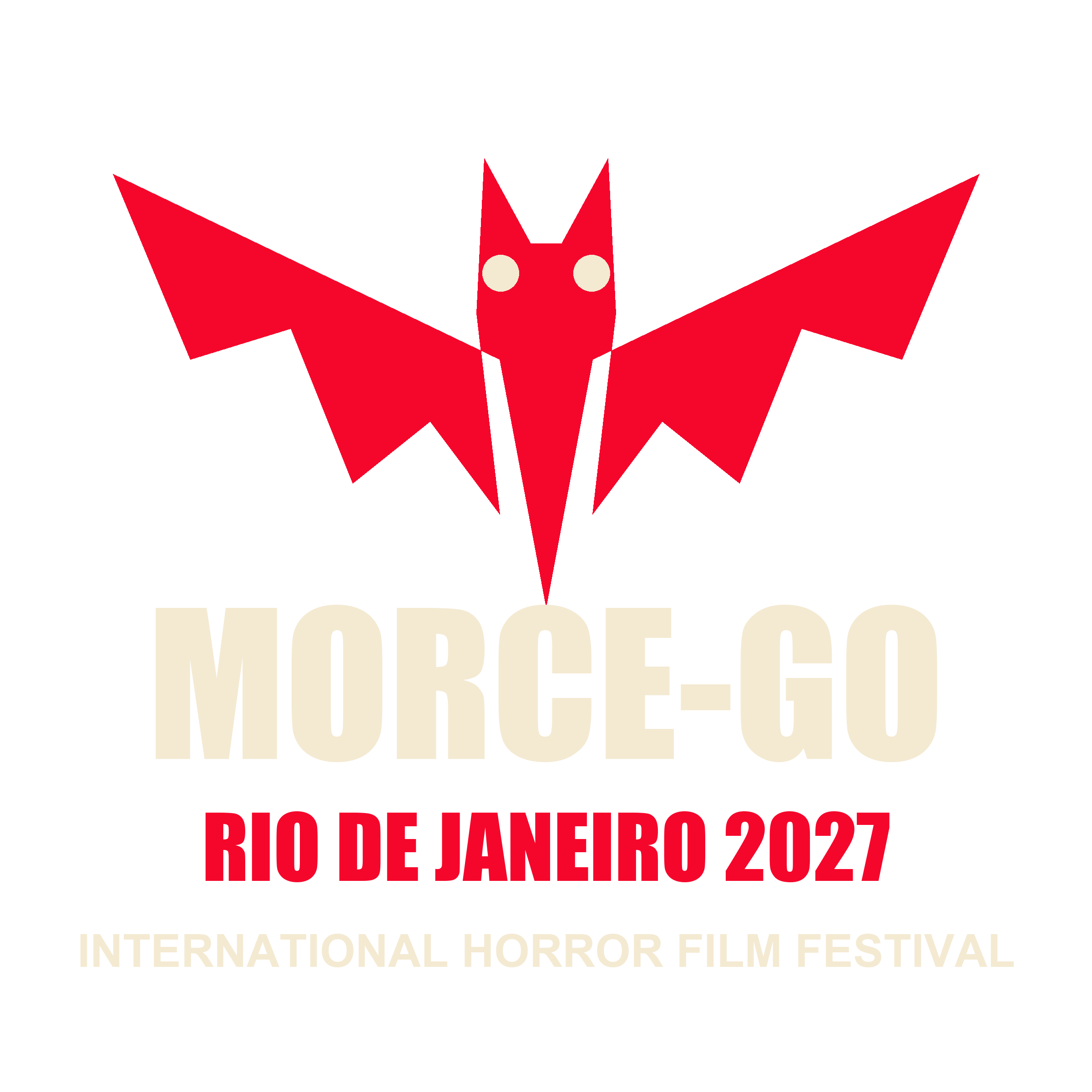 Arte de camiseta com um morcego vermelho e os dizeres Morce-GO Rio de Janeiro 2027